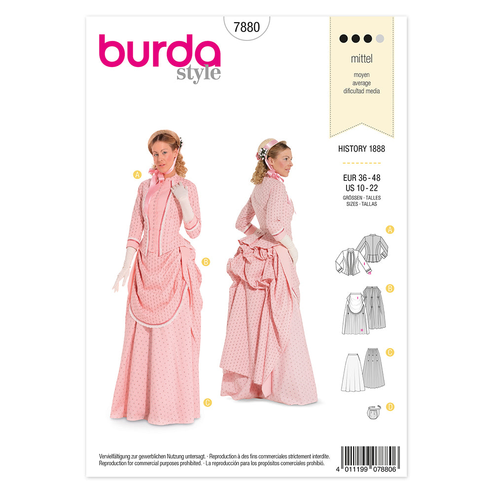 BURDA History 1888 Costume Sewing Pattern 7880, Sizes 10–22
