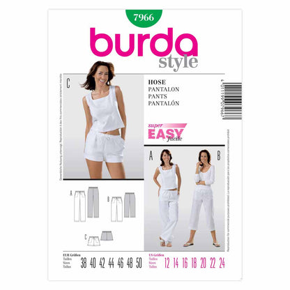 BURDA Pants Sewing Pattern 7966, 3 Lengths, Sizes 12–24