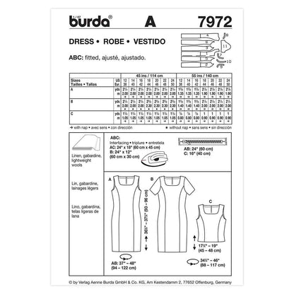 BURDA Dress & Top Sewing Pattern 7972, Sizes 12–24