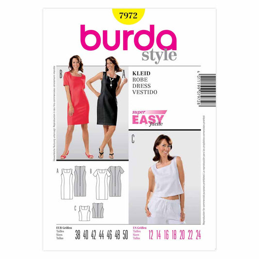 BURDA Dress & Top Sewing Pattern 7972, Sizes 12–24