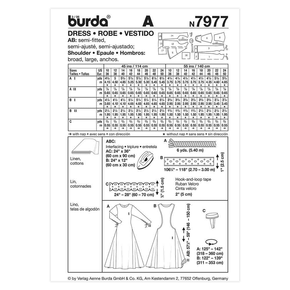 BURDA History Dress Sewing Pattern 7977, Sizes 10–24