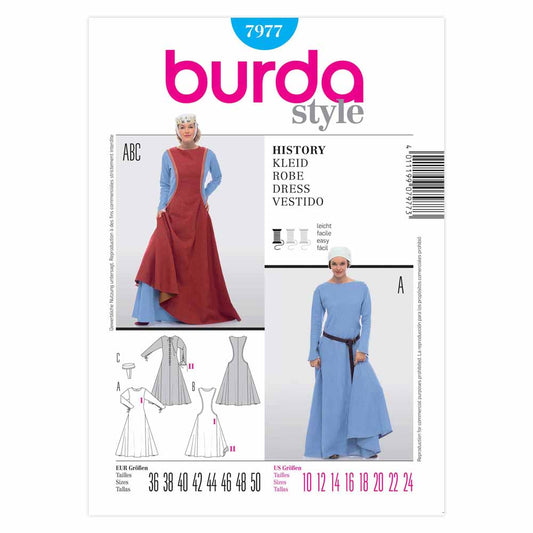 BURDA History Dress Sewing Pattern 7977, Sizes 10–24