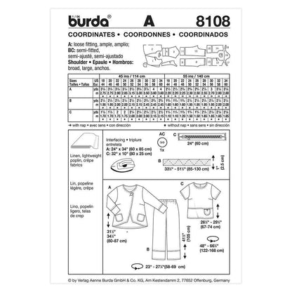 BURDA Coordinates Sewing Pattern 8108, Sizes 18–32