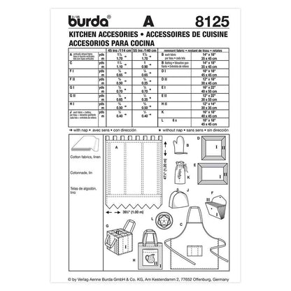BURDA Kitchen Accessories Sewing Pattern 8125, One Size