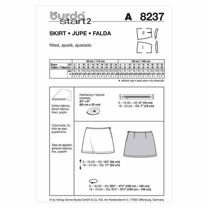 BURDA Flared Low-Rise Skirt Sewing Pattern 8237, Sizes 6–24
