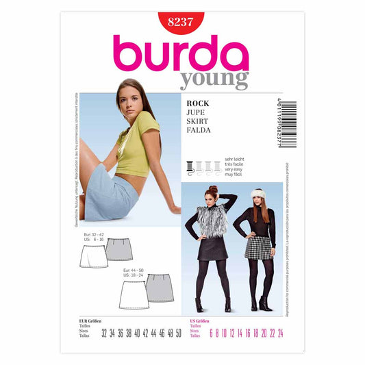 BURDA Flared Low-Rise Skirt Sewing Pattern 8237, Sizes 6–24