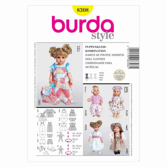 BURDA Doll Clothes Sewing Pattern 8308, 12–14 & 16–18 In Dolls