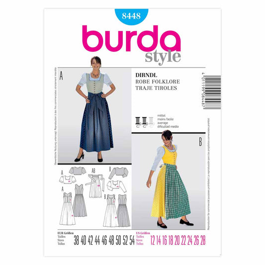 BURDA Sewing Pattern 8448 Dirndl Dress With Blouse & Apron
