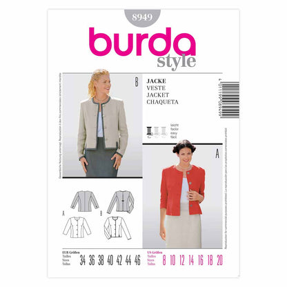 BURDA Sewing Pattern 8949 Collarless Jacket With Panel Seams