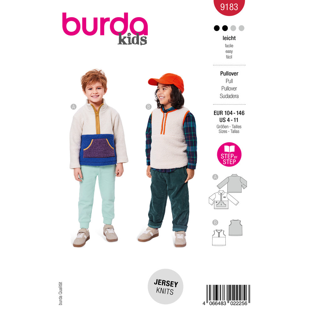 BURDA STYLE 9183 Children's Sweater & Vest Sewing Pattern, Sizes 4-11
