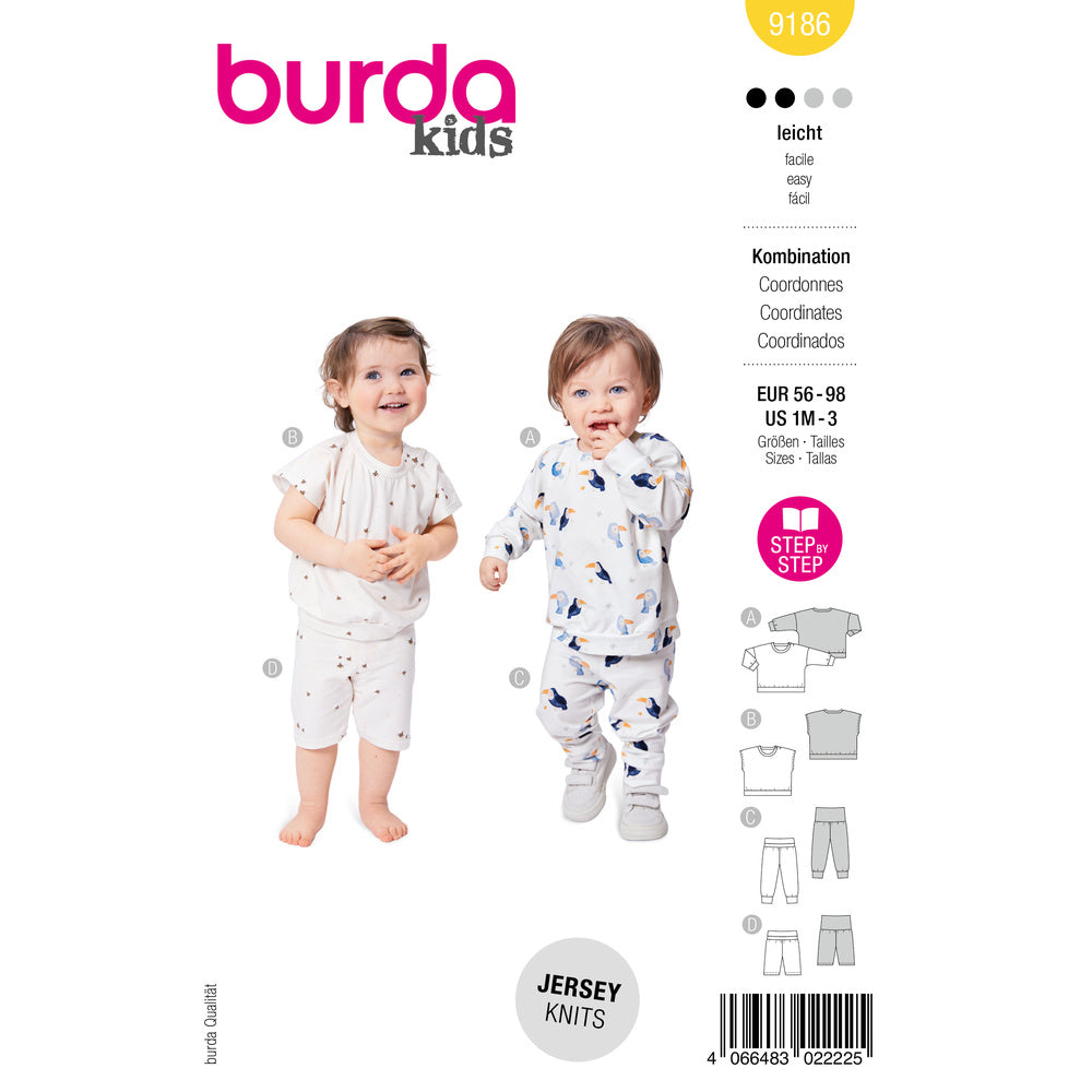 BURDA STYLE 9186 Baby Sweatshirt & Pants Sewing Pattern, Sizes 1M-3