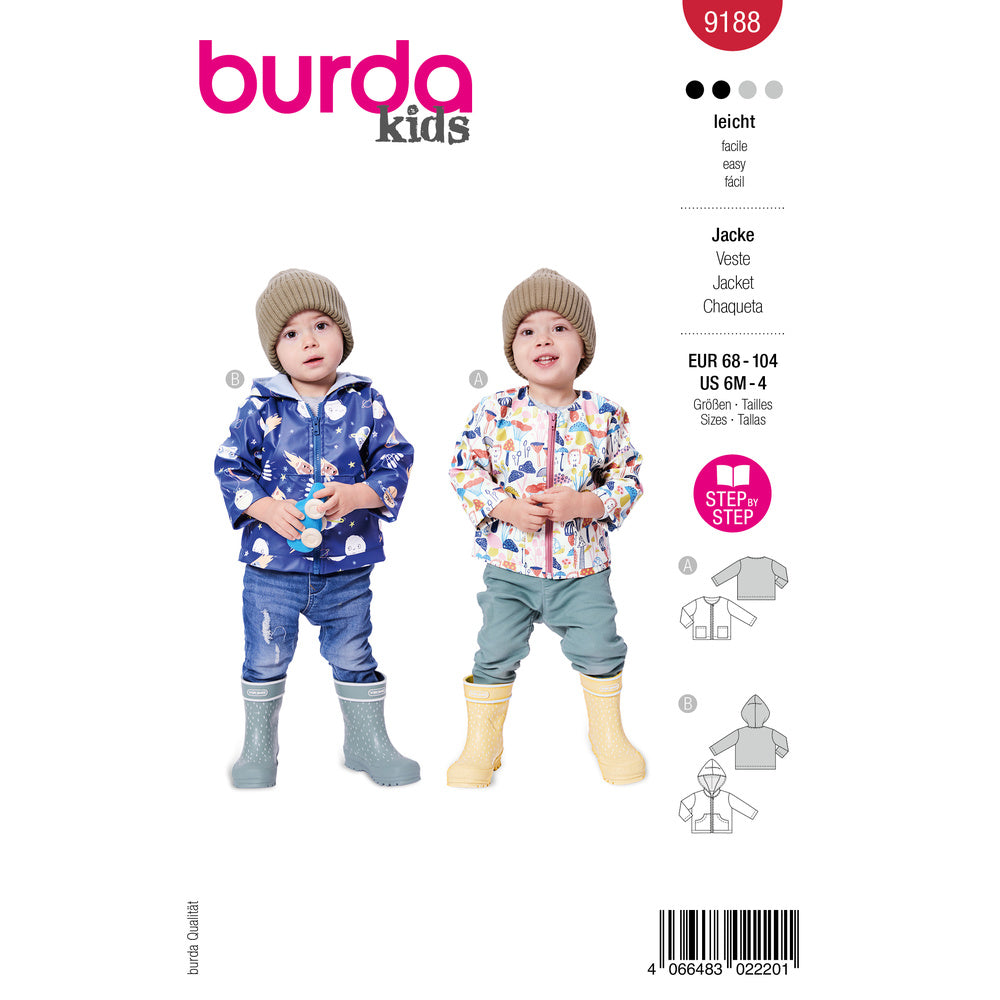 BURDA STYLE 9188 Toddler Jackets Sewing Pattern, Sizes 6M-4