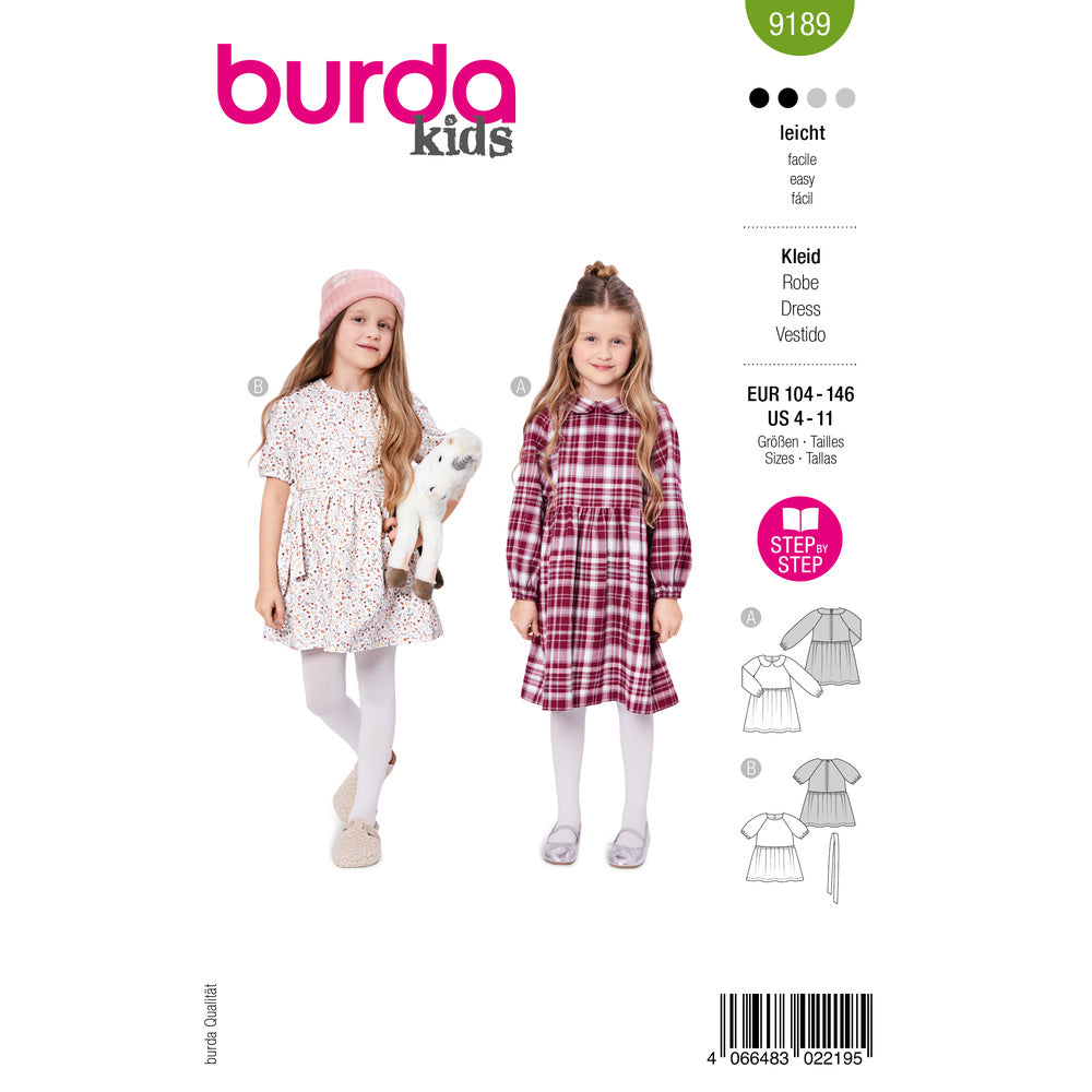 BURDA STYLE 9189 Children's Dresses Sewing Pattern, Sizes 4-11
