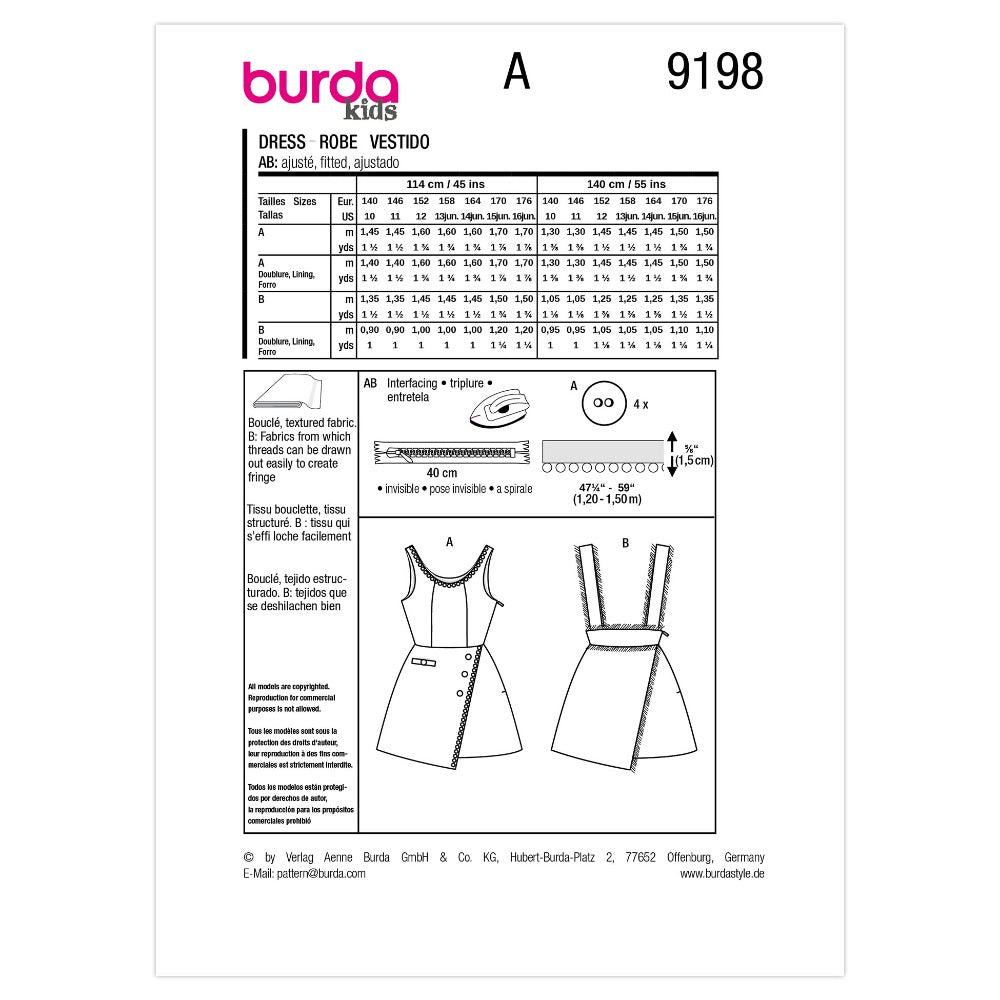 BURDA Sewing Pattern 9198 Children's Dress & Skirt Set