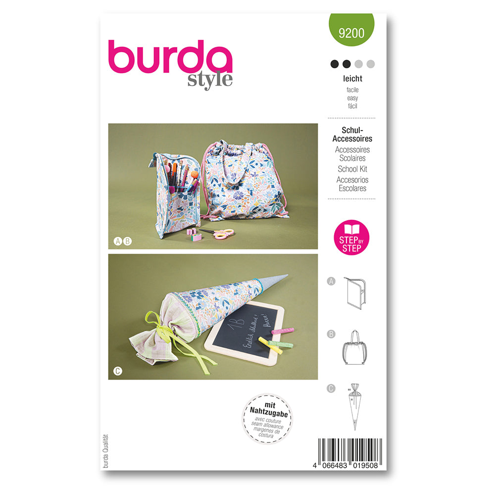 BURDA Sewing Pattern 9200 School Accessories Set (3 Variations)