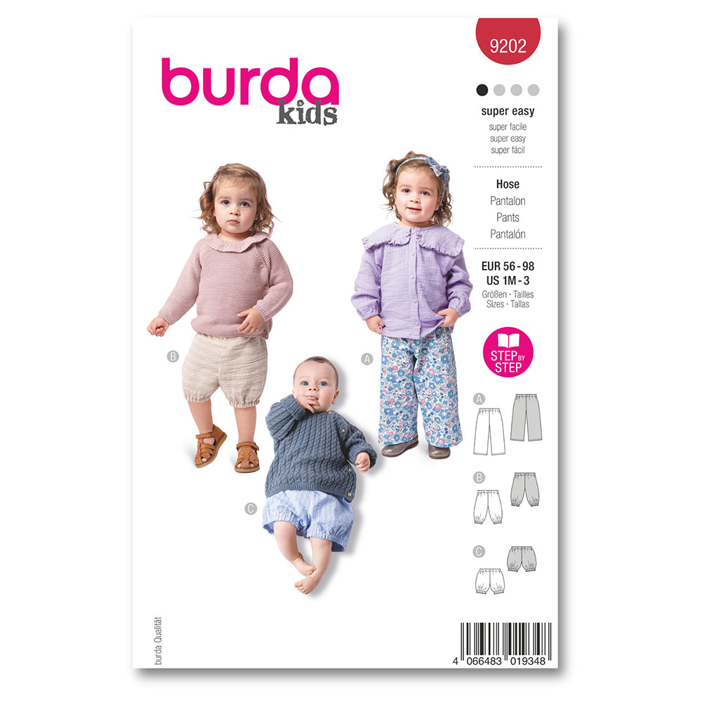 BURDA Sewing Pattern 9202 Baby Trousers Set With Elastic Waist
