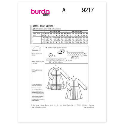 BURDA Sewing Pattern 9217 Children's Dress With Button Front