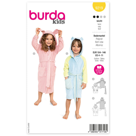 BURDA Sewing Pattern 9219 Children's Bathrobe With Hood