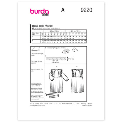 BURDA Sewing Pattern 9220 Children's Party Dress With Bow Waist