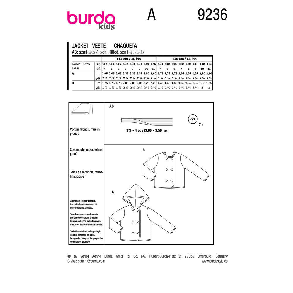 BURDA Sewing Pattern Pattern 9236 Jacket