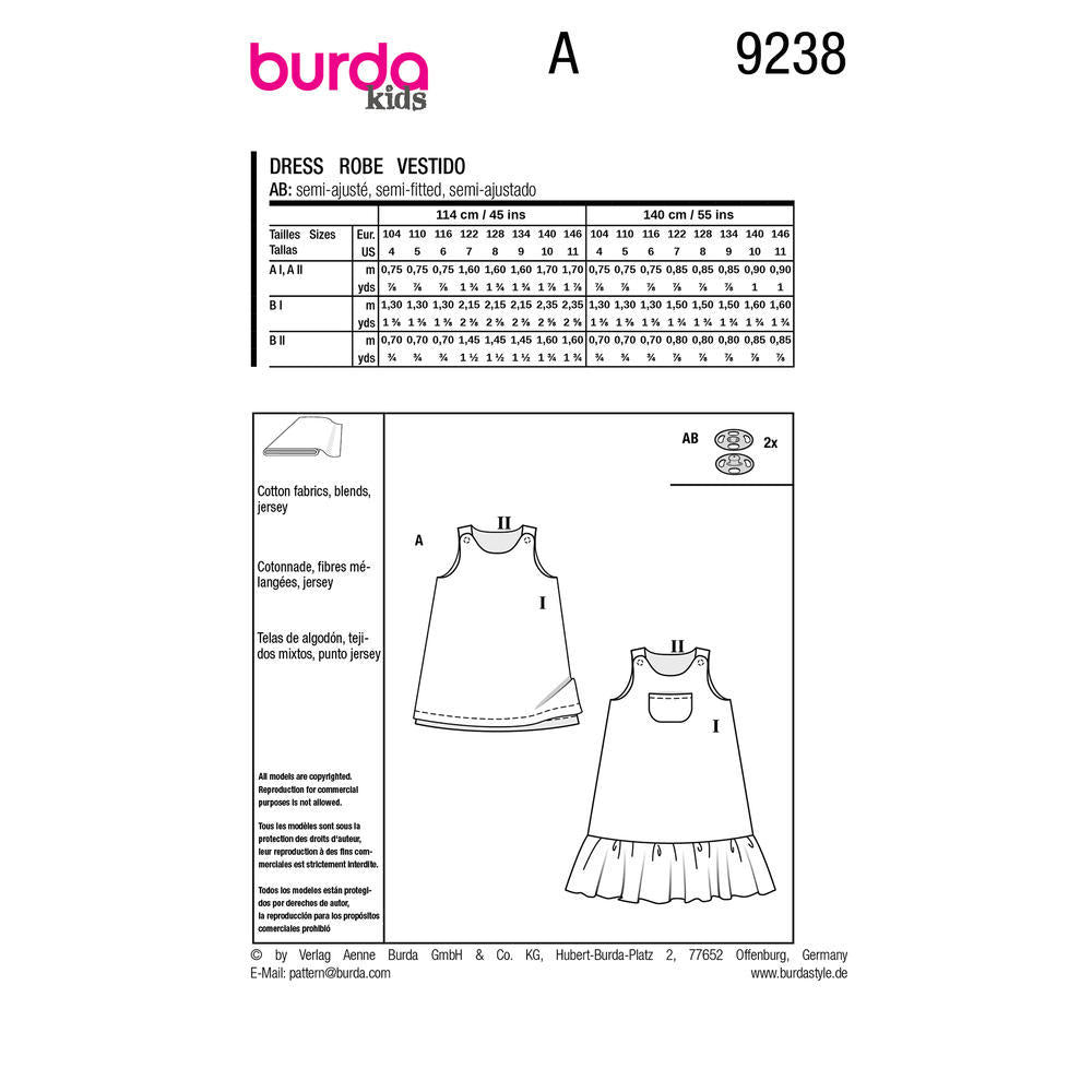 BURDA Sewing Pattern Pattern 9238 Dress