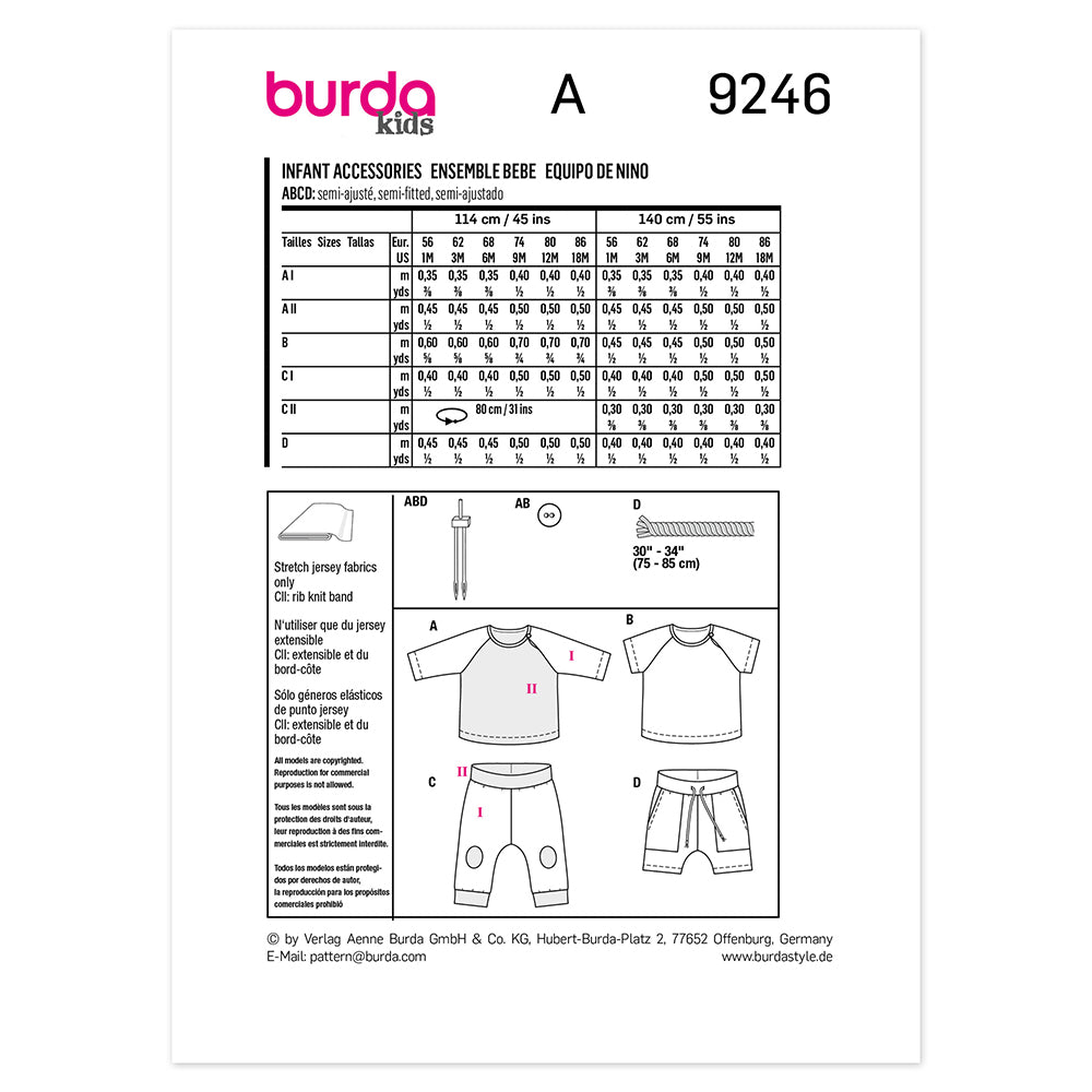 BURDA Sewing Pattern Pattern 9246 Infant T-shirt And Bottoms