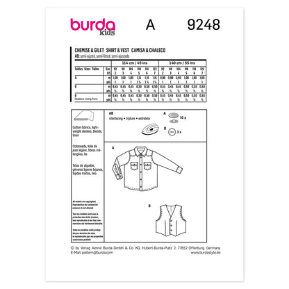BURDA Sewing Pattern Pattern 9248 Child Shirt And Vest
