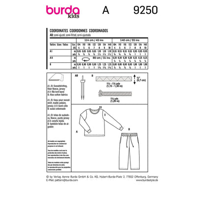 BURDA Sewing Pattern Pattern 9250 Set Kids