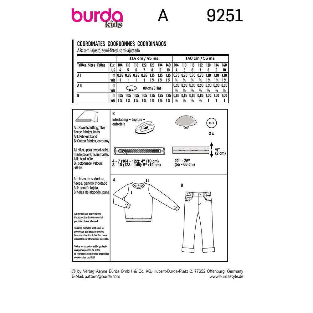 BURDA Sewing Pattern Pattern 9251 Shirt Kids