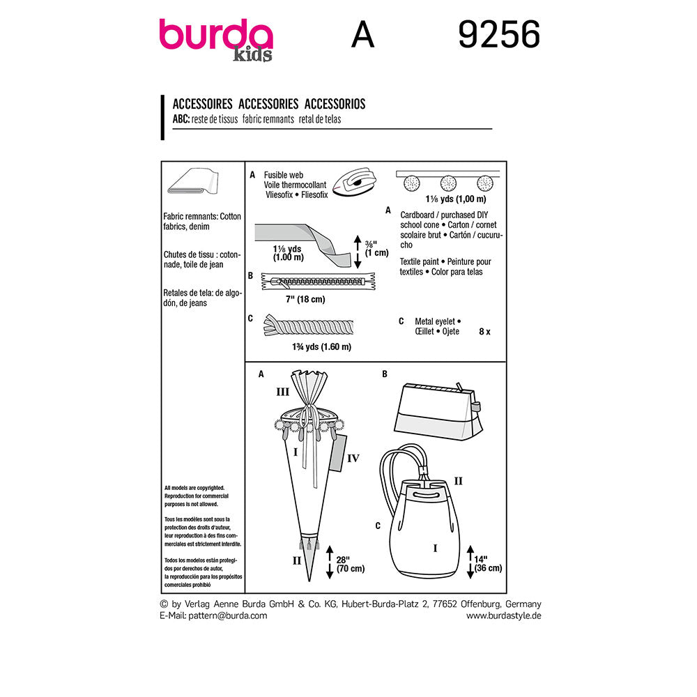 BURDA Sewing Pattern Pattern 9256 School Cone / Pencil Case / Gym Bag