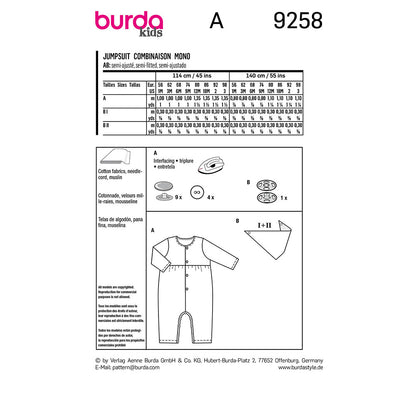 BURDA Sewing Pattern 9258 Baby Romper And Scarf Set
