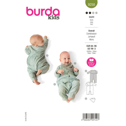 BURDA Sewing Pattern 9258 Baby Romper And Scarf Set