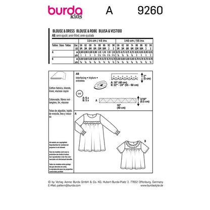 BURDA Sewing Pattern 9260 Child Sundress Or Blouse