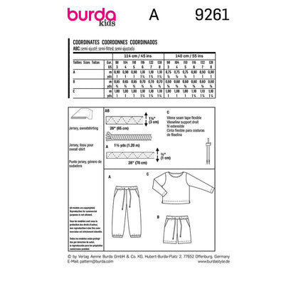 BURDA Sewing Pattern 9261 Kids Pull On Pants And Top