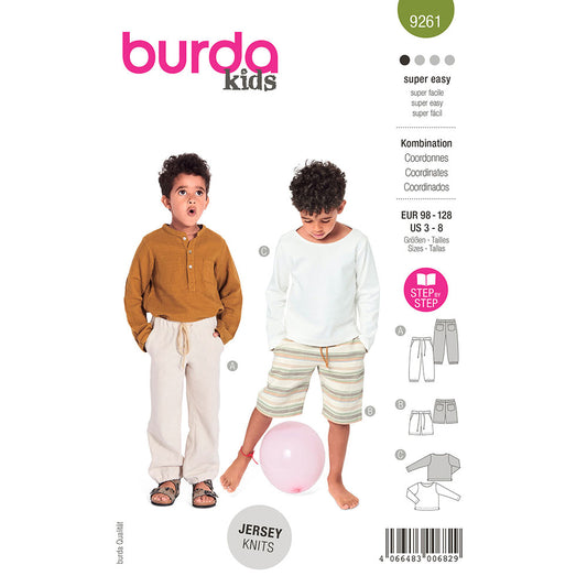 BURDA Sewing Pattern 9261 Kids Pull On Pants And Top