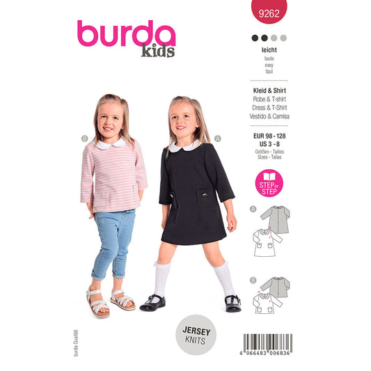 BURDA Sewing Pattern 9262 Kids Dress With Peter Pan Collar