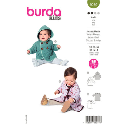 BURDA Sewing Pattern 9270 Toddler Hooded Jacket Or Coat