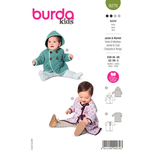 BURDA Sewing Pattern 9270 Toddler Hooded Jacket Or Coat