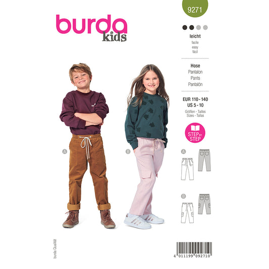 BURDA Sewing Pattern 9271 Kids Elastic Waist Cargo Pants