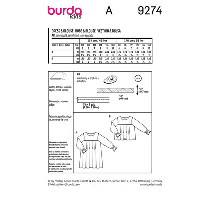 BURDA Sewing Pattern 9274 Dress Or Blouse With Yoke