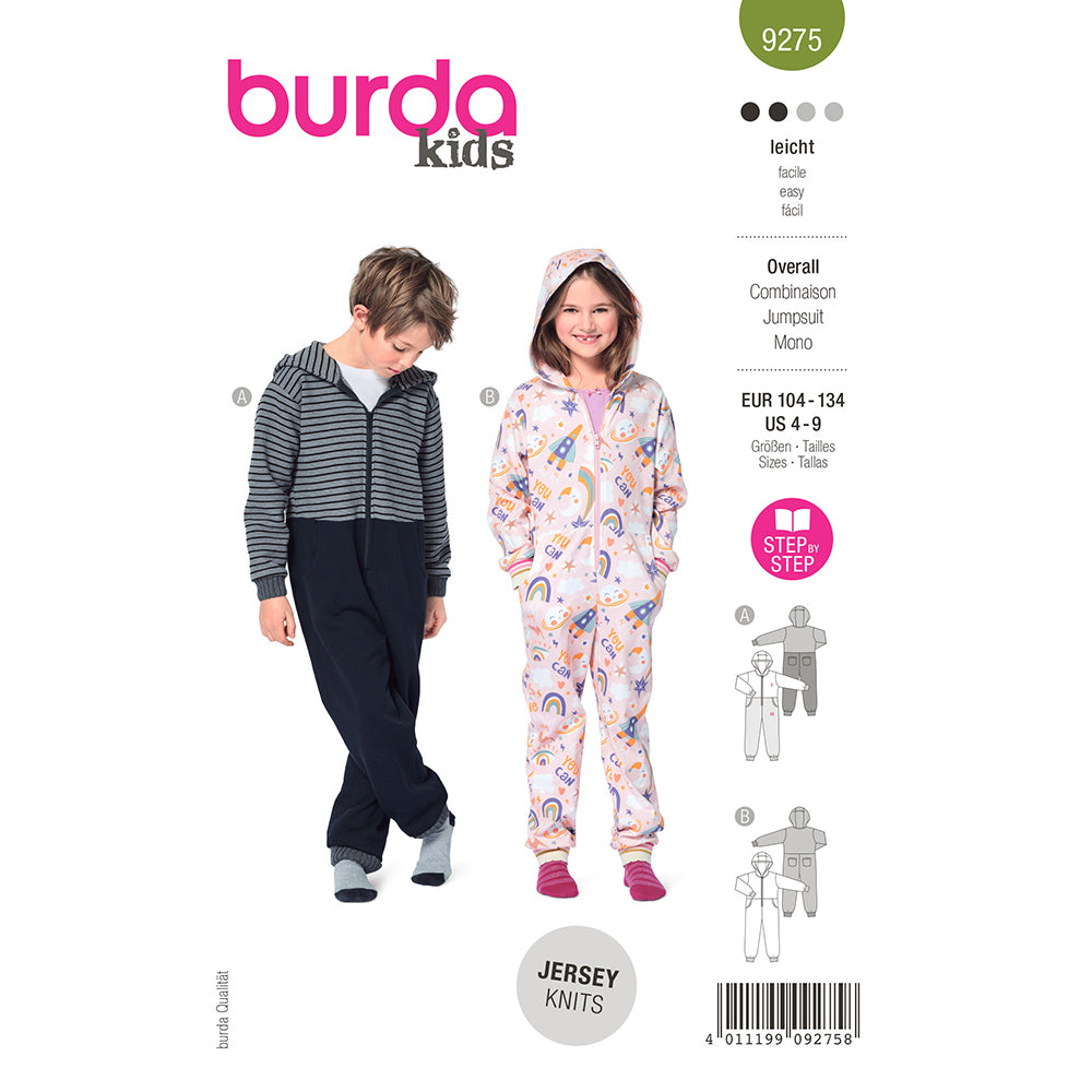 BURDA Sewing Pattern 9275 Hooded Jumpsuit With Front Zipper