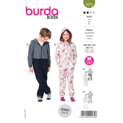 BURDA Sewing Pattern 9275 Hooded Jumpsuit With Front Zipper