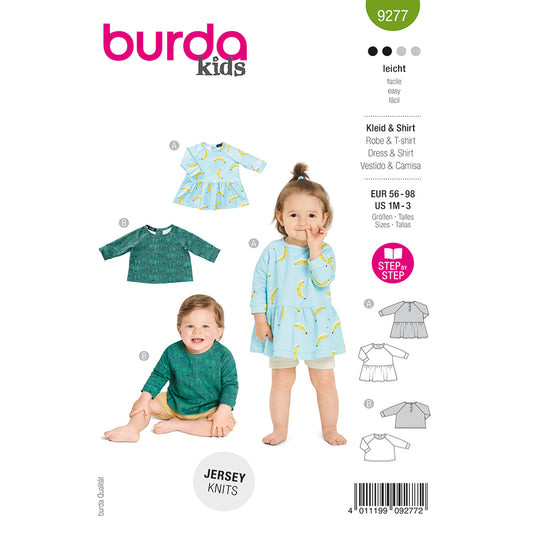 BURDA Sewing Pattern 9277 Baby Raglan Top And Dress
