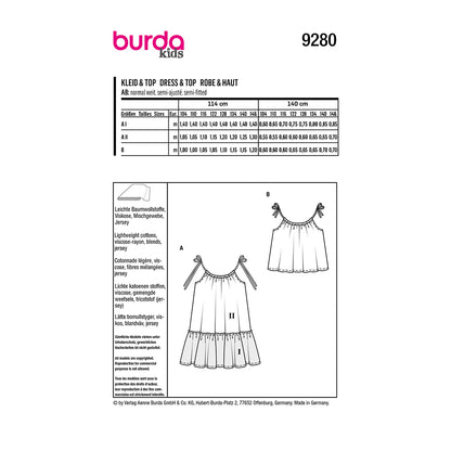 BURDA Sewing Pattern 9280 Kids Tank Top And Frilly Sundress