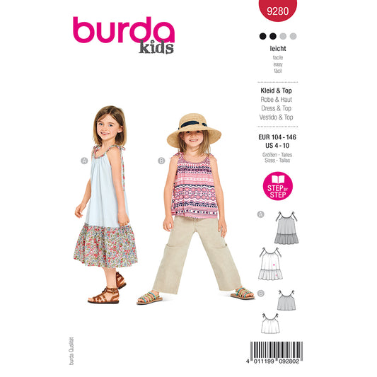 BURDA Sewing Pattern 9280 Kids Tank Top And Frilly Sundress