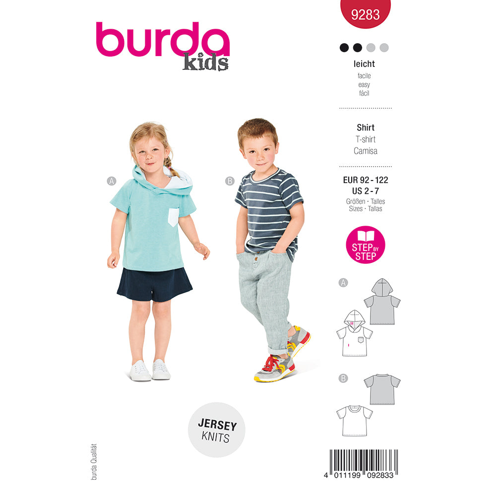 BURDA Sewing Pattern 9283 Short Sleeve Hoodie Top