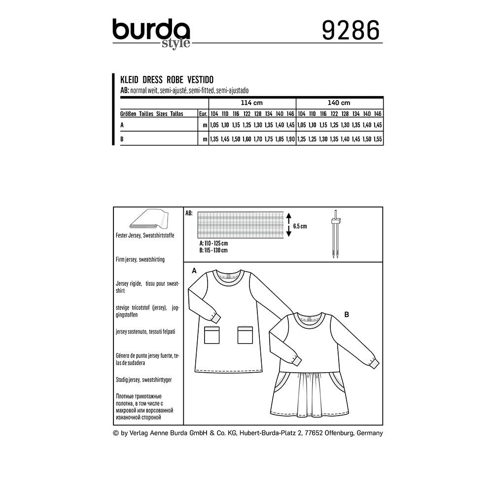 BURDA Sewing Pattern 9286 Shirtdress With Band Finish