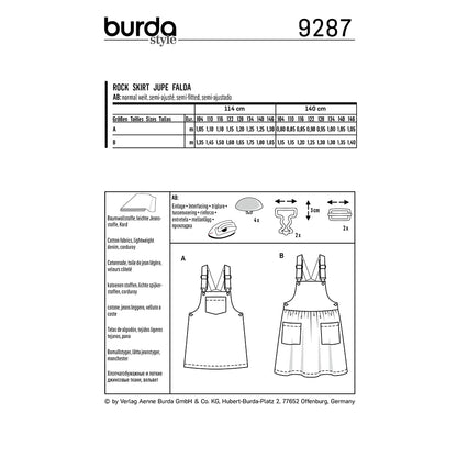 BURDA Sewing Pattern 9287 Pinafore Bibbed Skirt With Straps