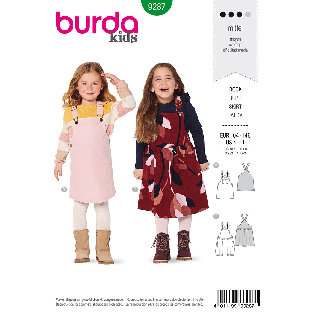 BURDA Sewing Pattern 9287 Pinafore Bibbed Skirt With Straps