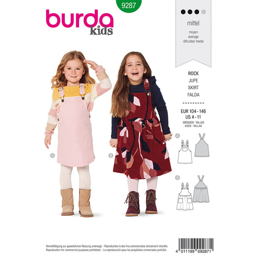 BURDA Sewing Pattern 9287 Pinafore Bibbed Skirt With Straps
